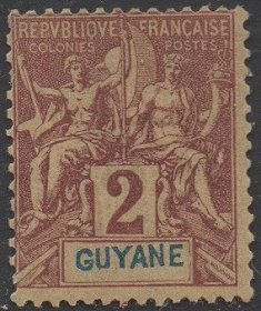 法属地邮票，圭亚那1892年和平与商务女神，2c