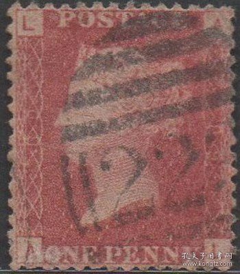 英国红便士邮票，1858-1879年第80版AL位置，多尔盖利邮戳