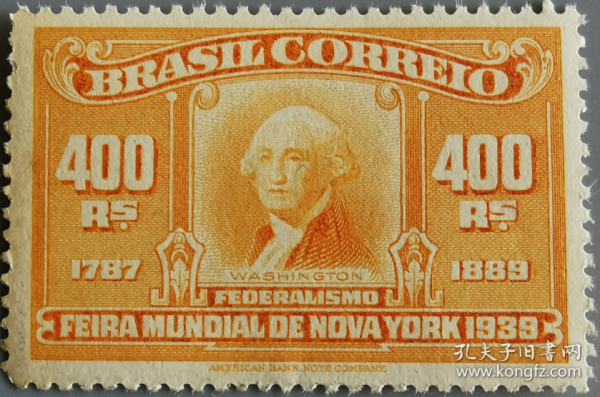 外国邮票ZA1，巴西1939年纽约世界博览会，美国总统华盛