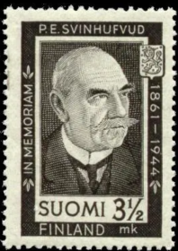 外国邮票，芬兰1944年斯文胡德总统逝世，二战时期雕刻版，1全