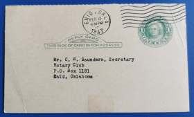 美国邮资明信片，华盛顿总统夫人玛莎1947年俄克拉何马州邮寄