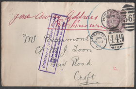 英国丁香便士实寄封，1900年莱斯特邮寄,未投递邮戳,维多利亚女王