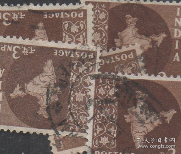 英联邦邮票D，印度1957-1958年地图3np信销，1枚价，外国邮票