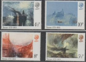 英国邮票，1975年画家威廉·透纳诞辰200年，4全