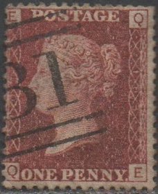 英国红便士邮票，1858-1879年第103版QE位置，林肯郡邮戳