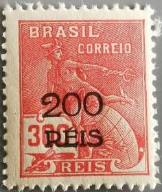 外国邮票ZA1，巴西1933年普通邮票信使墨丘利加盖