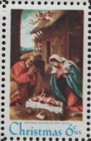 美国邮票，1970年圣诞节，XX诞生绘画油画，套印移位变体