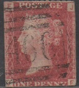 英国红便士邮票，1858-1879年第98版JF位置，利物浦邮戳