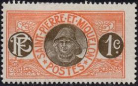 法属地邮票，法属圣皮埃尔和密克隆1909年渔民，1c