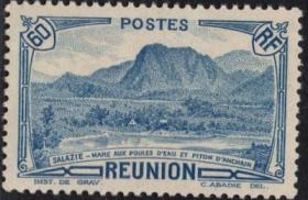 法属地邮票，法属留尼旺岛1933-40年水禽湖和安禅峰自然景观，60c