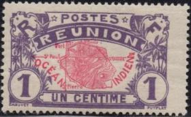 法属地邮票，法属留尼旺群岛1907-30年地图，1c
