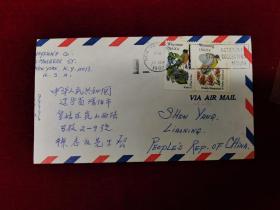 1982年美国实寄封花鸟、紫罗兰邮票