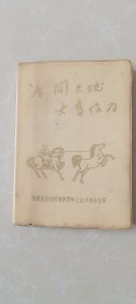 笔记本：广阔天地大有作为，图章1枚-苏尼特左旗第四届知青知心会。扉页提词。大量插图-欢送知青上山下乡建设新农村，内蒙第二冶金建筑公司姚玉海全家同已下乡的女儿姚新兰畅谈，西乌旗书计高振声和知青谈心，呼和浩特郊区桃花公社花家营大队书计向知青讲革命传统，阿巴口戈旗和郭勒公社知青和贫下中农学习将革命进行到底，土右旗大城西公社团结大队知青代表杨小兵与战友们交谈学习，商都县屯垦队公社北京知青网罗给爱人读报。