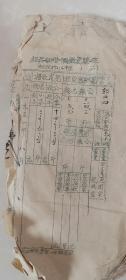 建国初期老票据1本，崞县夏征预借证存根，公粮/地粮，麦田亩数，破损褶皱水渍卷翘等，25.8*14.7cm，详看图片
