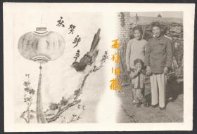 1962年，庆贺新年，喜上梅梢，贺年卡版式的全家福老照片，少见的老照片样式
