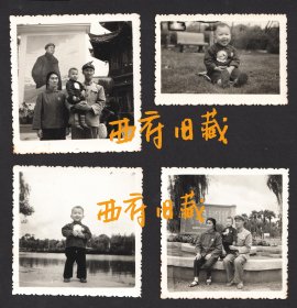 红色年代老照片，1969年佩戴巨型毛主席像章的小孩子在云南昆明和家人合影老照片