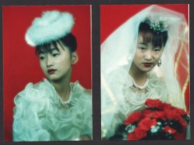 九十年代初，一位女孩儿的婚纱艺术照，2张