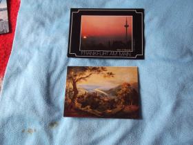 两张英文明信片：一张法国明信片，一张德国海德堡大学折叠明信片或贺卡