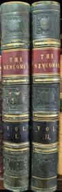 1854年- THACKERAY- THE NEWCOMES 萨克雷《纽卡姆一家》罕见英文原著初版初印，大理石纹簪花口，3/4真皮善本，2册全，