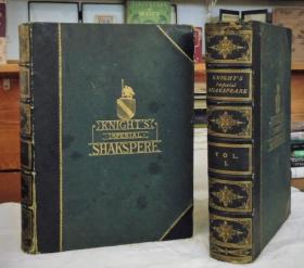 名著，帝国版，莎士比亚著作1-2卷，约1875年出版，大量刻版画插图，皮面精装