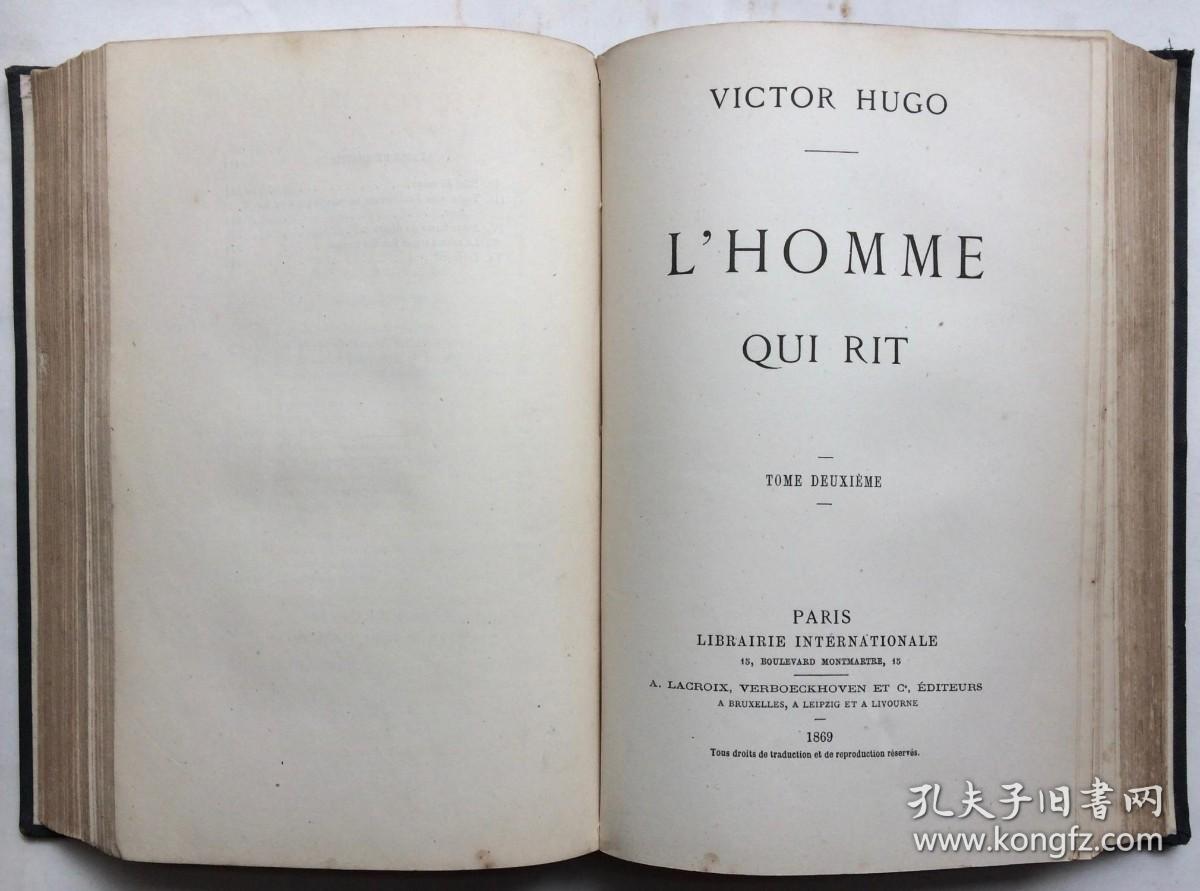 稀少，雨果作品《 笑面人，四卷合二为一》，约1869年出版