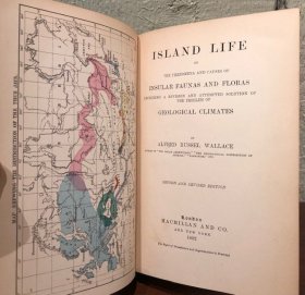 英国的博物学家和生物学家罗素华莱士, (1823-1913) 著《岛上的生活或岛屿动物群和植物群的现象和原因》  1892年出版