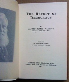 英国的博物学家和生物学家罗素华莱士, (1823-1913) 著《民主的反抗》  1913年出版