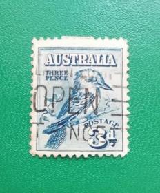 澳大利亚邮票1928年 笑翠鸟3p蓝一全 信销票 斯科特目录8美元