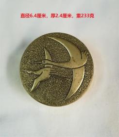 日本黄铜材质铜印泥盒 【双雁-底幸福银行款】