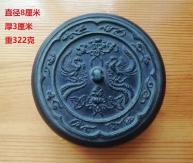 日本舶来品昭和时期名家小林美春作【雙鵉瑞花八花镜纹】铸铜肉池铜印泥盒