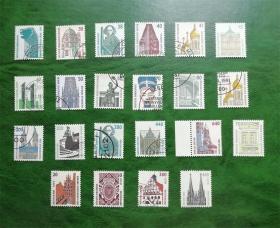 德国邮票-普票  1987-2004年 名胜系列 22枚散票不同 （大多封洗销票包括5枚新票）