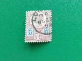 英国古典邮票 1887-1892年 维多利亚女王 5d 信销票上品 斯目录12.5美元