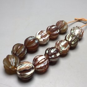 旧藏老料老坑鸡骨白南瓜老玛瑙手链，尺寸：18.2 mm左右