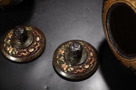 老瓷胎大漆描真金人物故事题诗罐子一对