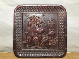 莫桑木红木浮雕富贵吉庆茶盘