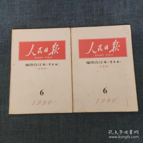 人民日报 缩印合订本（华东版） 1996年6月上下（2本合售）