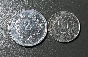 哥斯达黎加钱币2枚硬币1983-1984年