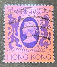 香港普通邮票R34 伊丽莎白女王 低面值30分1枚信销（有荧光）