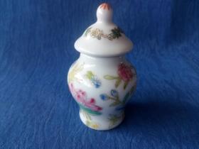 建国后创汇期回流精品景德镇粉彩手绘花鸟动物微型将军罐文房摆件 小品大样