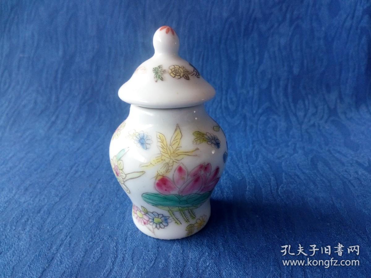 建国后创汇期回流精品景德镇粉彩手绘花鸟动物微型将军罐文房摆件 小品大样