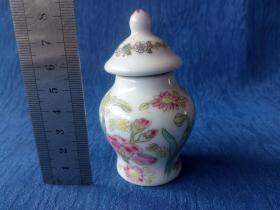 建国后创汇期回流精品景德镇粉彩手绘花鸟动物微型将军罐文房摆件 小品大样