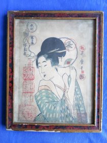 清代时期日本舶来品浮世绘美人图人物画.老相框怀旧收藏家居会所民宿展示陈列欣赏