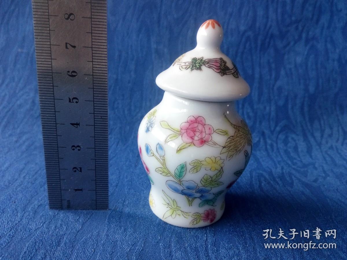 建国后创汇期回流精品景德镇粉彩手绘花鸟动物微型将军罐文房摆件 小品大样