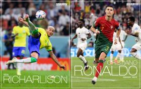 足球周刊 四开双面海报  2022卡塔尔世界杯 巴西球星里沙利松/葡萄牙C-罗纳尔多 足球海报