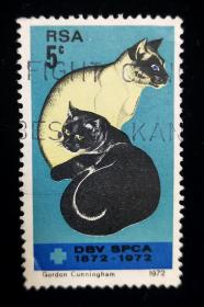 邮票，老邮票，白猫黑猫邮票，信销票南非邮票 1972年动物 白猫黑猫 信销，少见！正品保真，非常稀有难得，意义深远，可谓古邮票收藏的珍品，孤品，神品