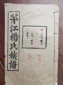 《茅江杨氏族谱》存一册：卷五加少量卷三十六。1991辛未年，湖北 黄冈 浠水 茅江，堂号：四知堂。26*16.5*0.5cm。