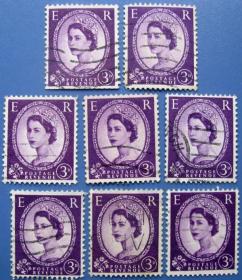 女王3分共8张--意大利邮票 --早期外国邮票甩卖--实拍--包真