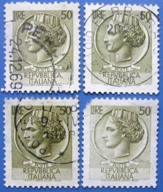 女王50分共4张--意大利邮票 --早期外国邮票甩卖--实拍--包真
