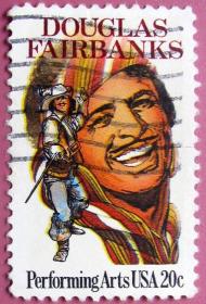 美国名导演及剧作家道格拉斯·费尔班克斯--美国邮票--早期外国名人邮票甩卖--实拍--包真