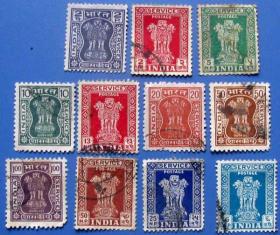 印度1936年阿育王柱狮子头徽志邮票11种--印度邮票---早期外国邮票甩卖--实拍--包真--罕见